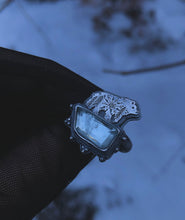 Load image into Gallery viewer, Winterland Bear + Aquamarine ring ~ sz 7.5-7.75