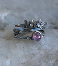 Load image into Gallery viewer, Lilac + Sapphire Stacking Ring Set size 7.25-7.5