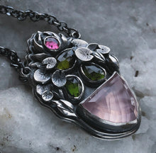Load image into Gallery viewer, Water Lily Pendant ~ Rose Quartz Tourmaline