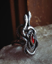 Load image into Gallery viewer, Garnet Flame Serpent Ring ~ size 8 -8.25
