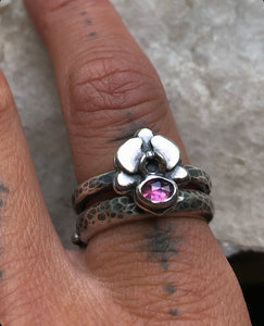 Mini Orchid + Sapphire Stacking ring~ size 7