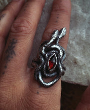Load image into Gallery viewer, Garnet Flame Serpent Ring ~ size 8 -8.25