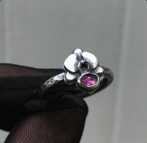Mini Orchid + Sapphire Stacking ring~ size 7