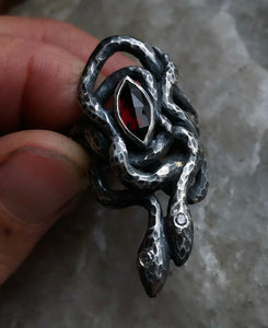 Garnet Flame Serpent Ring ~ size 8 -8.25