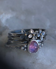 Load image into Gallery viewer, Lilac + Sapphire Stacking Ring Set size 7.25-7.5