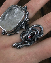 Load image into Gallery viewer, Garnet Flame Serpent Ring ~ size 8 -8.25