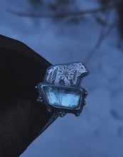 Load image into Gallery viewer, Winterland Bear + Aquamarine ring ~ sz 7.5-7.75