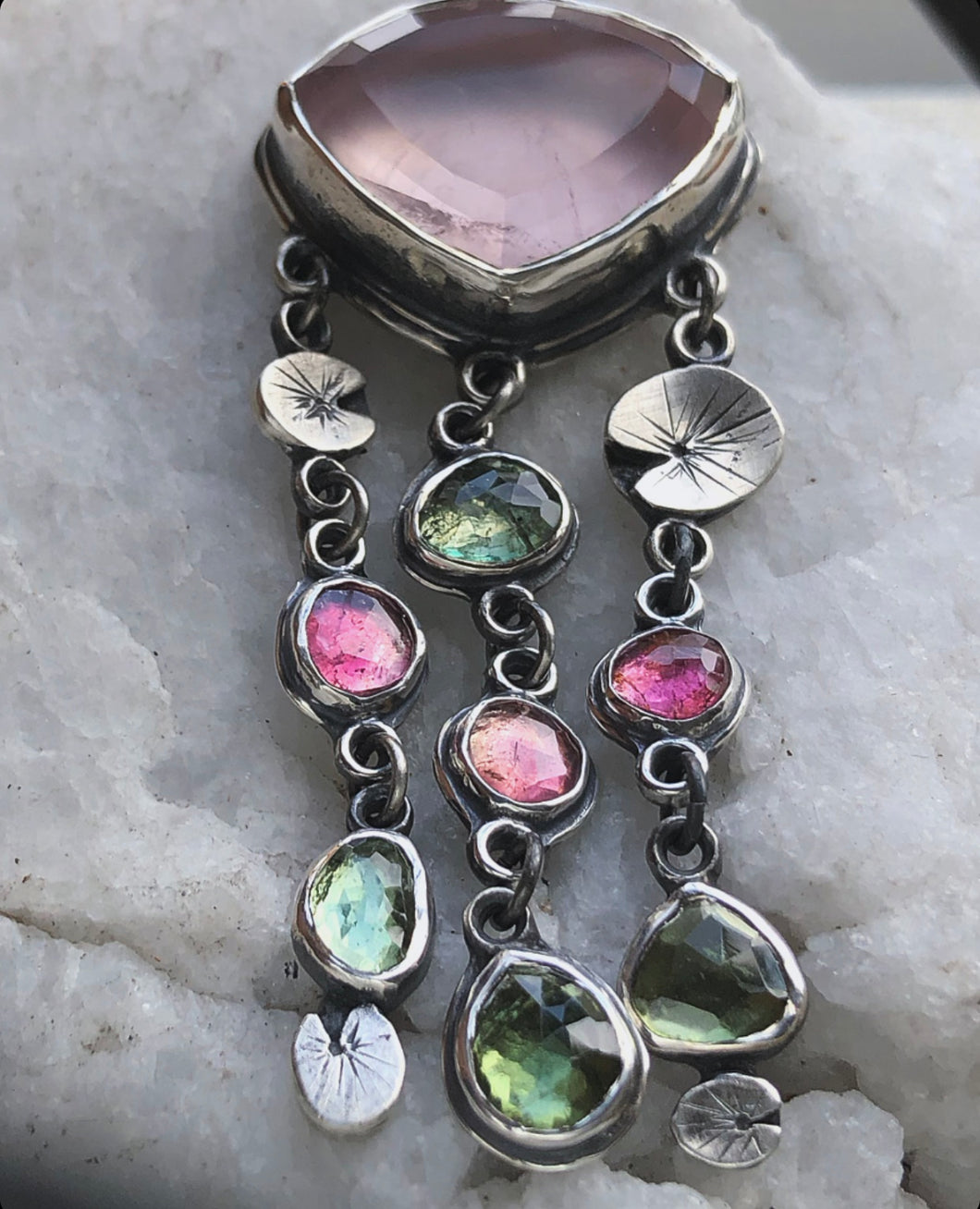 🪷Mothers day Sale! Cascade Pendant~ Rose Quartz + Tourmaline