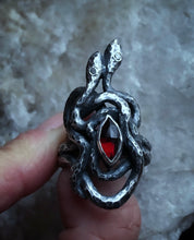 Load image into Gallery viewer, Garnet Flame Serpent Ring ~ size 8 -8.25