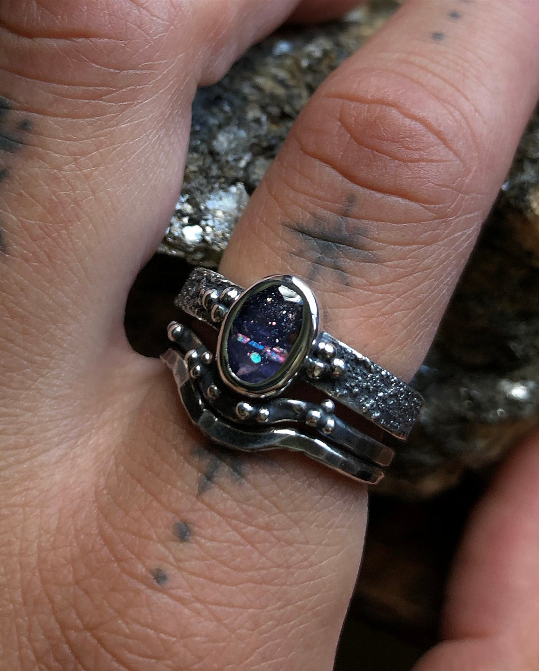 Iolite Cosmic Stack set ~Size 7.25-7.5