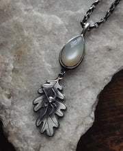 Load image into Gallery viewer, Arachne Oak Leaf Pendant~ White Moonstone &amp; Diamond