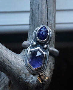 Hathor~ Iolite & Lapis Scarab ring size 7.75
