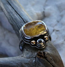 Load image into Gallery viewer, Orange Tourmaline &amp; Black Diamond ring ~Size 7.25
