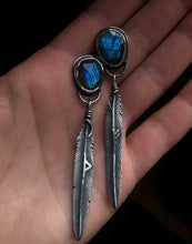 Load image into Gallery viewer, Labradorite Rune Earrings ~ Fehu +Thurisaz