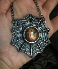 Load image into Gallery viewer, Orange Labradorite Spiderweb Necklace