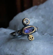 Load image into Gallery viewer, Skull+ Sapphire + Diamond stacking ring ~ sz 5.75