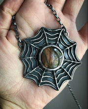 Load image into Gallery viewer, Orange Labradorite Spiderweb Necklace