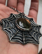 Load image into Gallery viewer, Orange Labradorite Spiderweb Necklace