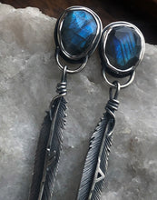 Load image into Gallery viewer, Labradorite Rune Earrings ~ Fehu +Thurisaz