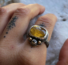 Load image into Gallery viewer, Orange Tourmaline &amp; Black Diamond ring ~Size 7.25