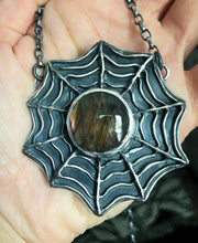 Load image into Gallery viewer, Orange Labradorite Spiderweb Necklace