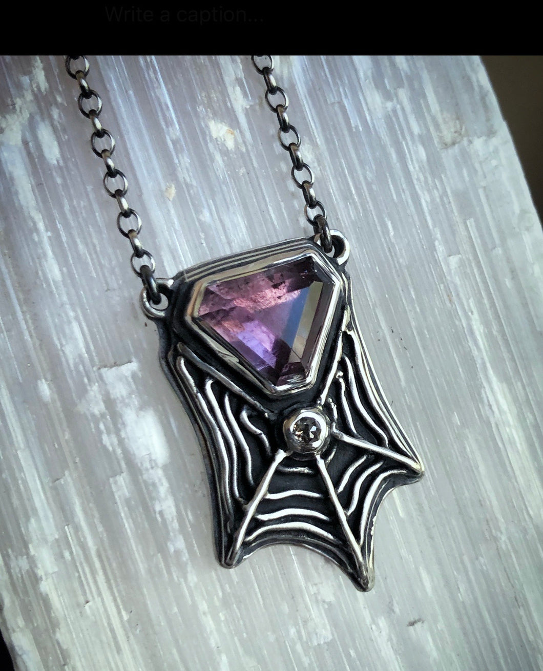 Tourmaline Web Pendant~ Diamond & Fuschia Tourmaline