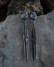 Load image into Gallery viewer, Moonstone Rune Earrings ~ Wunjo + Jera