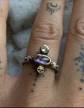 Load image into Gallery viewer, Skull+ Sapphire + Diamond stacking ring ~ sz 5.75