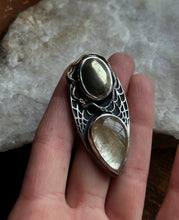 Load image into Gallery viewer, Spider + Serpent Talon Pendant ~ Pyrite &amp; Quartz
