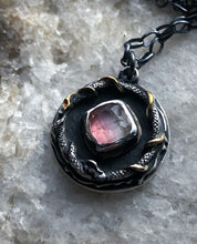 Load image into Gallery viewer, Ouroboros Gold + Silver Tourmaline Medallion
