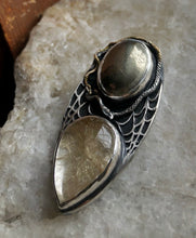 Load image into Gallery viewer, Spider + Serpent Talon Pendant ~ Pyrite &amp; Quartz