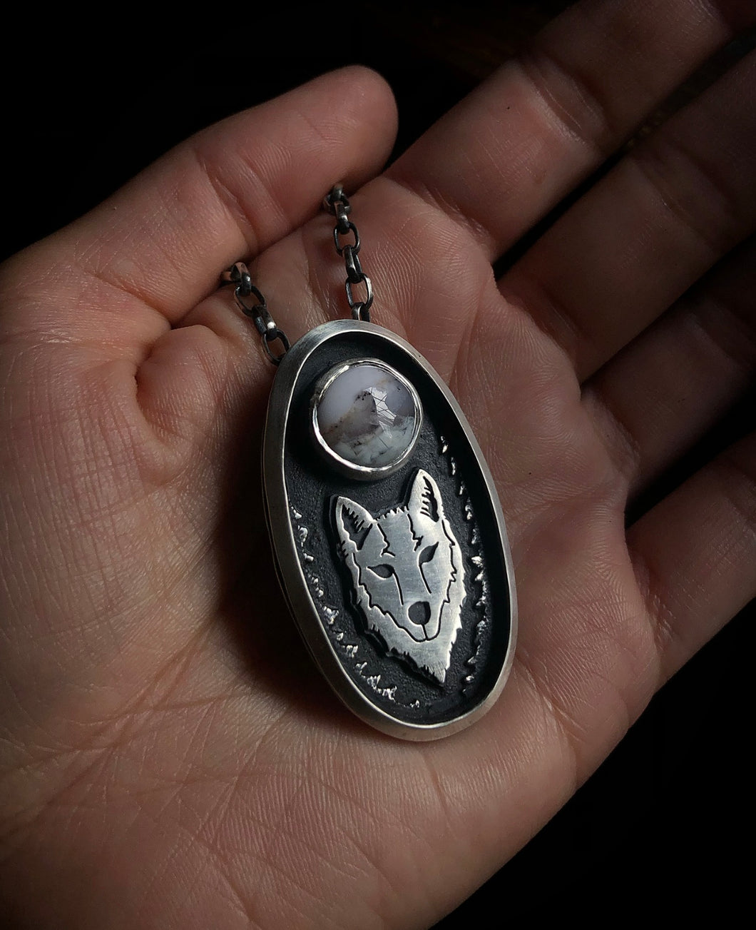 Wolf + Agate Moon Necklace
