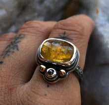 Load image into Gallery viewer, Orange Tourmaline &amp; Black Diamond ring ~Size 7.25