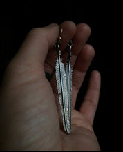 Load image into Gallery viewer, Raven Feather Earrings ~ All silver