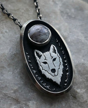 Load image into Gallery viewer, Wolf + Agate Moon Necklace