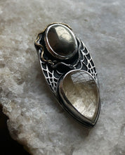 Load image into Gallery viewer, Spider + Serpent Talon Pendant ~ Pyrite &amp; Quartz