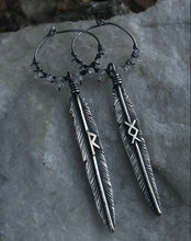 Load image into Gallery viewer, Prototype Feather Hoop Earrings ~ Raido + Ingwaz