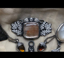 Load image into Gallery viewer, Halloween Sale! Autumnal Oak Gravestone Pendant ~ Rutile Quartz