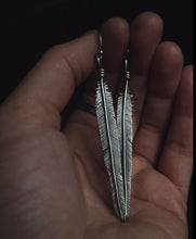 Load image into Gallery viewer, Raven Feather Earrings ~ All silver