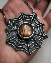 Load image into Gallery viewer, Orange Labradorite Spiderweb Necklace