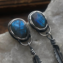 Load image into Gallery viewer, Labradorite Rune Earrings ~ Fehu +Thurisaz