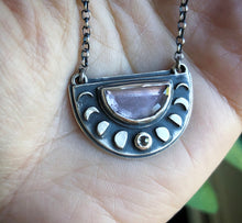 Load image into Gallery viewer, Mini Moon Phases Necklace ~ Pink Tourmaline &amp; Diamond