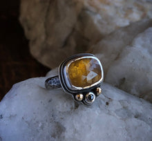 Load image into Gallery viewer, Orange Tourmaline &amp; Black Diamond ring ~Size 7.25